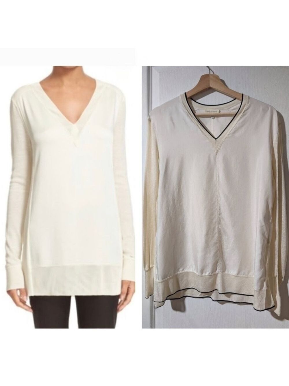 Rag & Bone | Vivienne Silk V-Neck Mixed Media Top